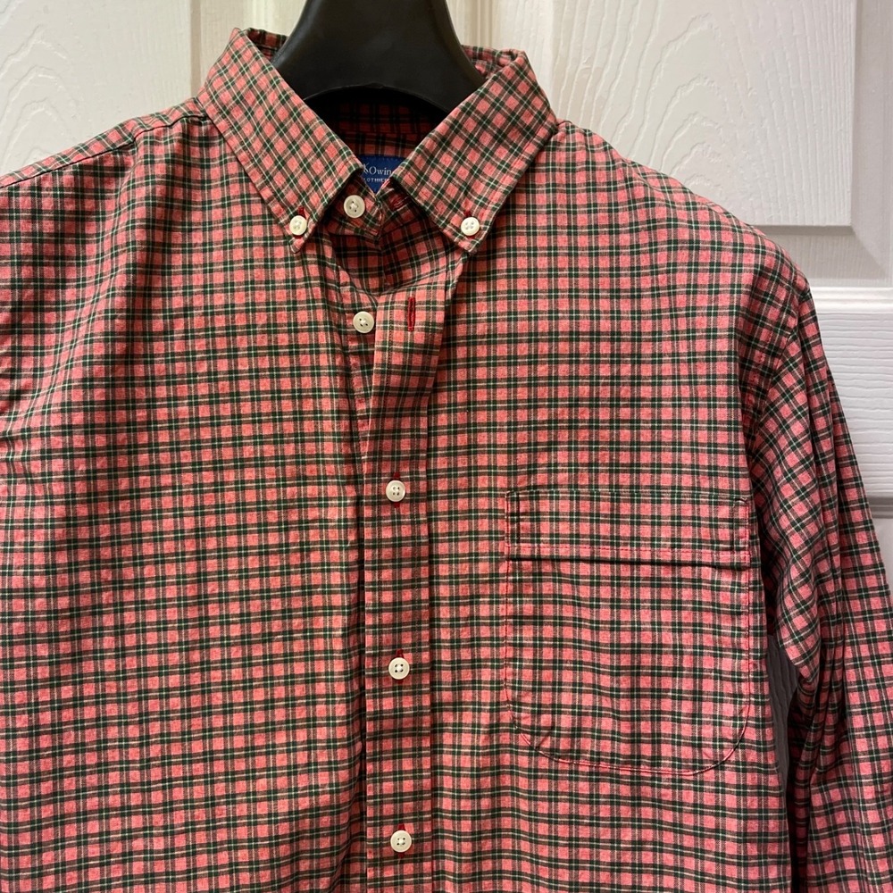 Granger Owings Mens Dress Shirt Sz (M) Custom Red Plaid Long Sleeve Button Down